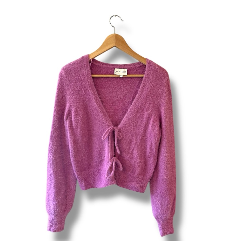 Freshman 1996 Fluffy Pink Bow Cardigan Sweater Small Preppy Retro Dainty